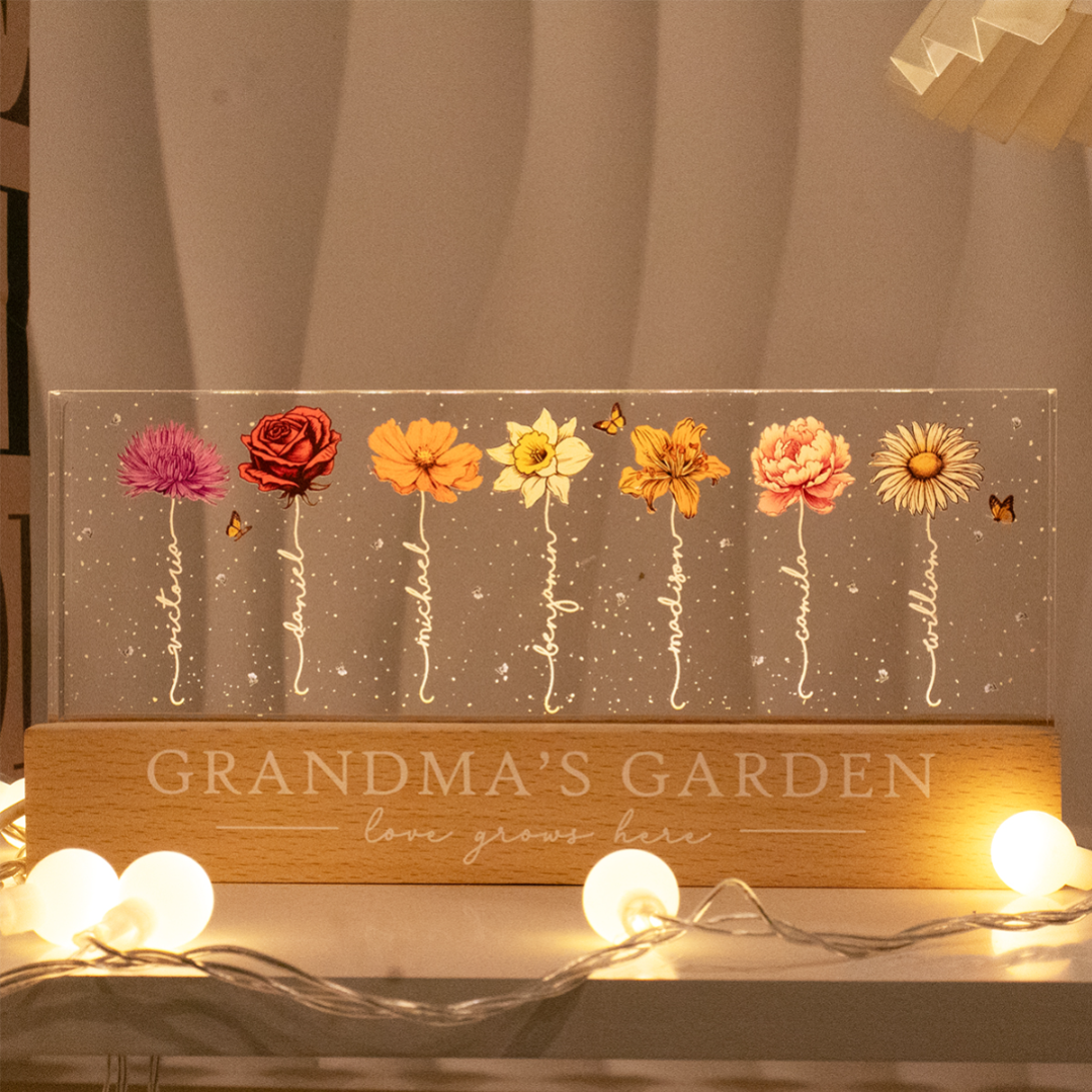 Personalized LED Night Light - Grandma‘s Garden Birth Month Flowers-CustomLove