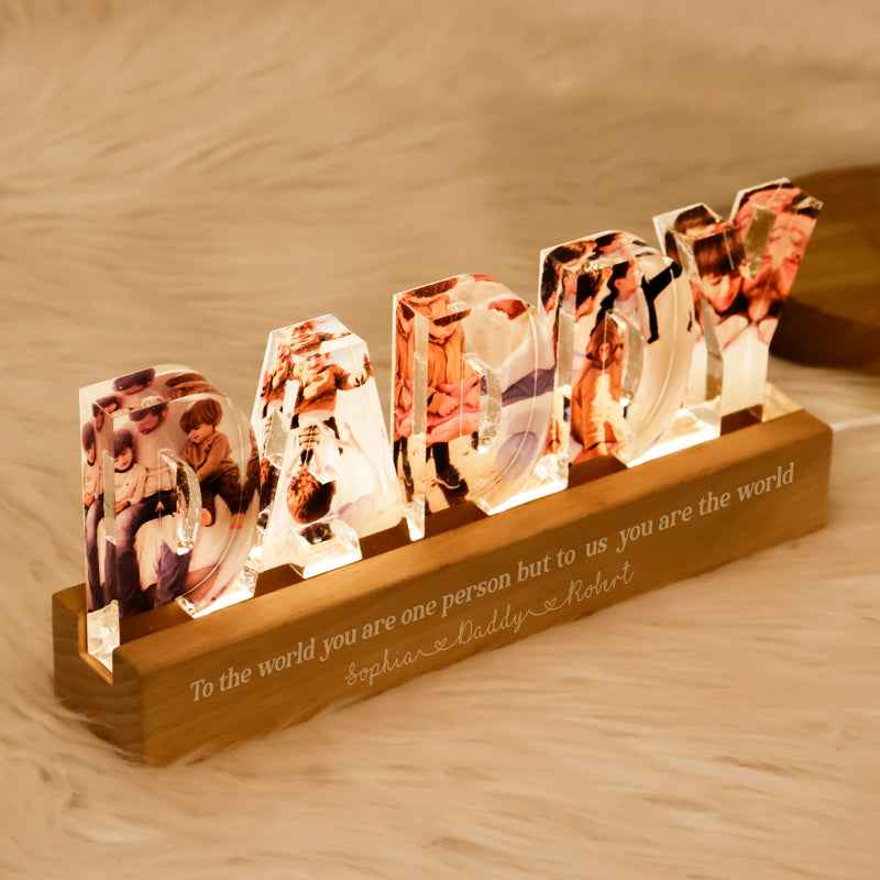 Personalized LED Night Light - Daddy To Us You Are The World Photo Collage - CustomLove