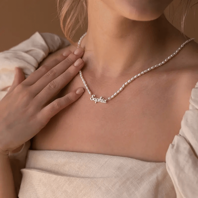 Personalized Freshwater Pearl Name Necklace-CustomLove
