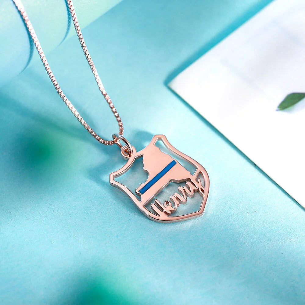 Personalized Police Badge State Map Name Necklace-CustomLove