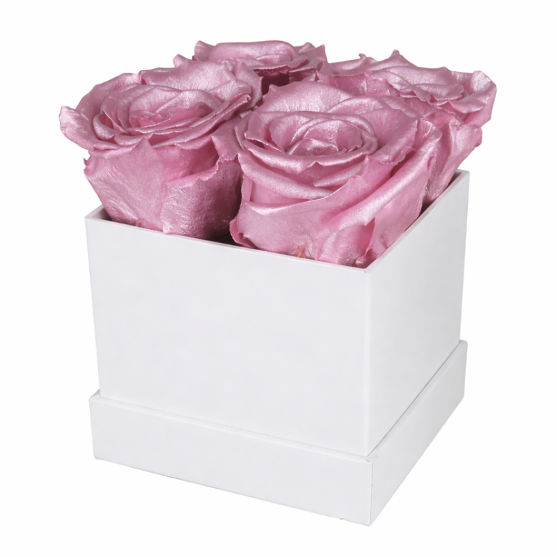 4 Rose White Box with Infinity Roses Luxury Gift