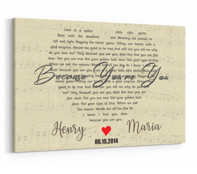 Customized Heart Shaped Song Lyric Canvas-CustomLove
