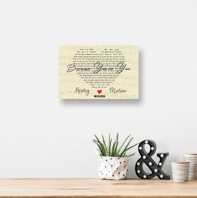 Customized Heart Shaped Song Lyric Canvas-CustomLove