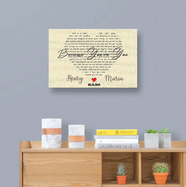 Customized Heart Shaped Song Lyric Canvas-CustomLove