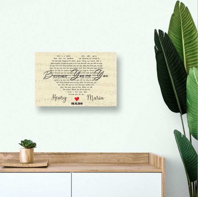 Customized Heart Shaped Song Lyric Canvas-CustomLove