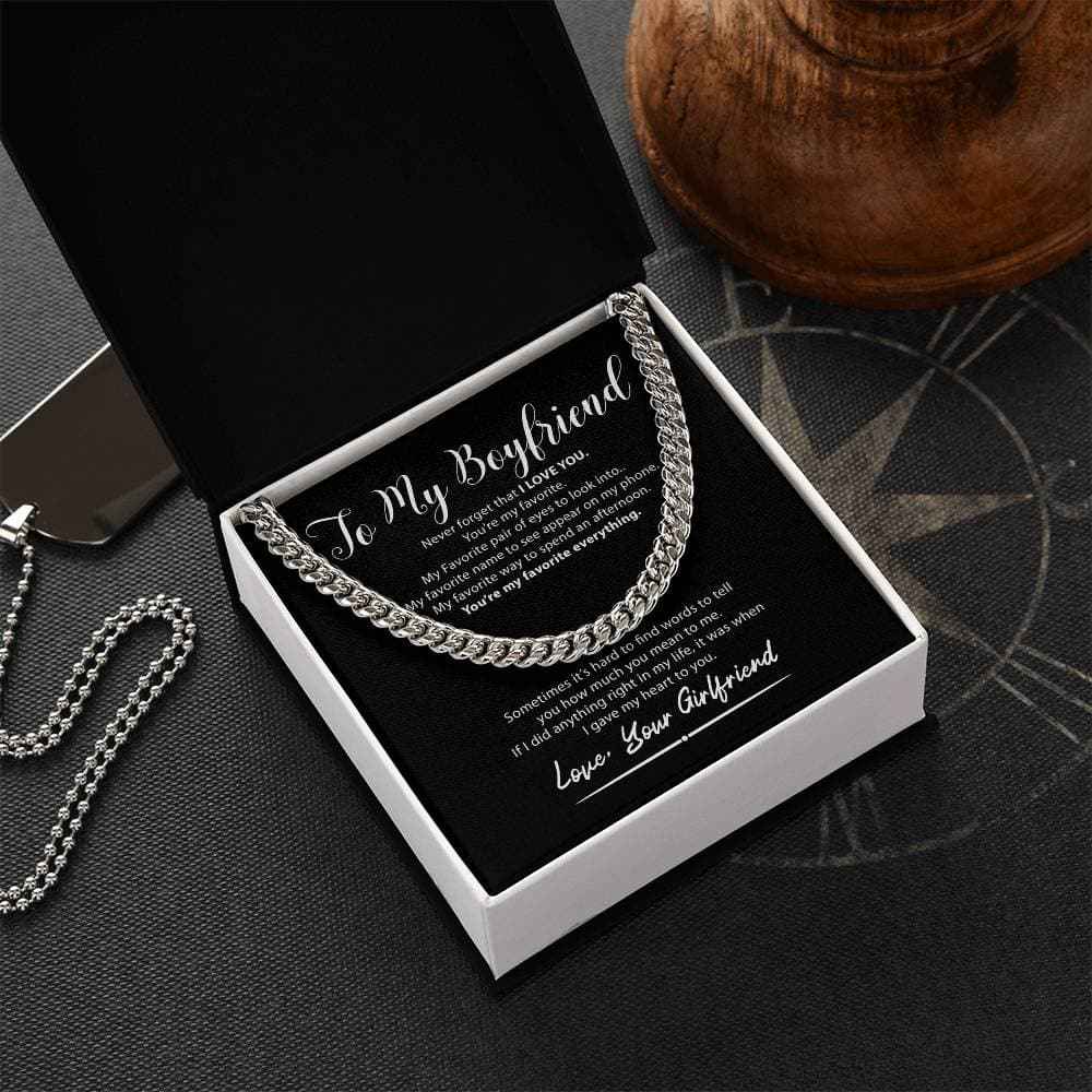 Boyfriend Necklace - “My Favorite Everything” Men’s Cuban Chain Gift for Him - CustomLove