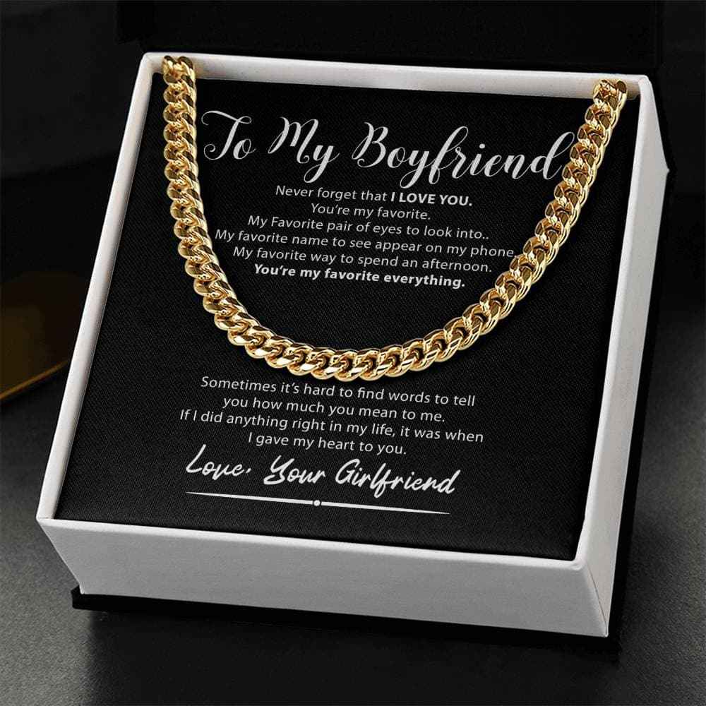 Boyfriend Necklace - “My Favorite Everything” Men’s Cuban Chain Gift for Him - CustomLove
