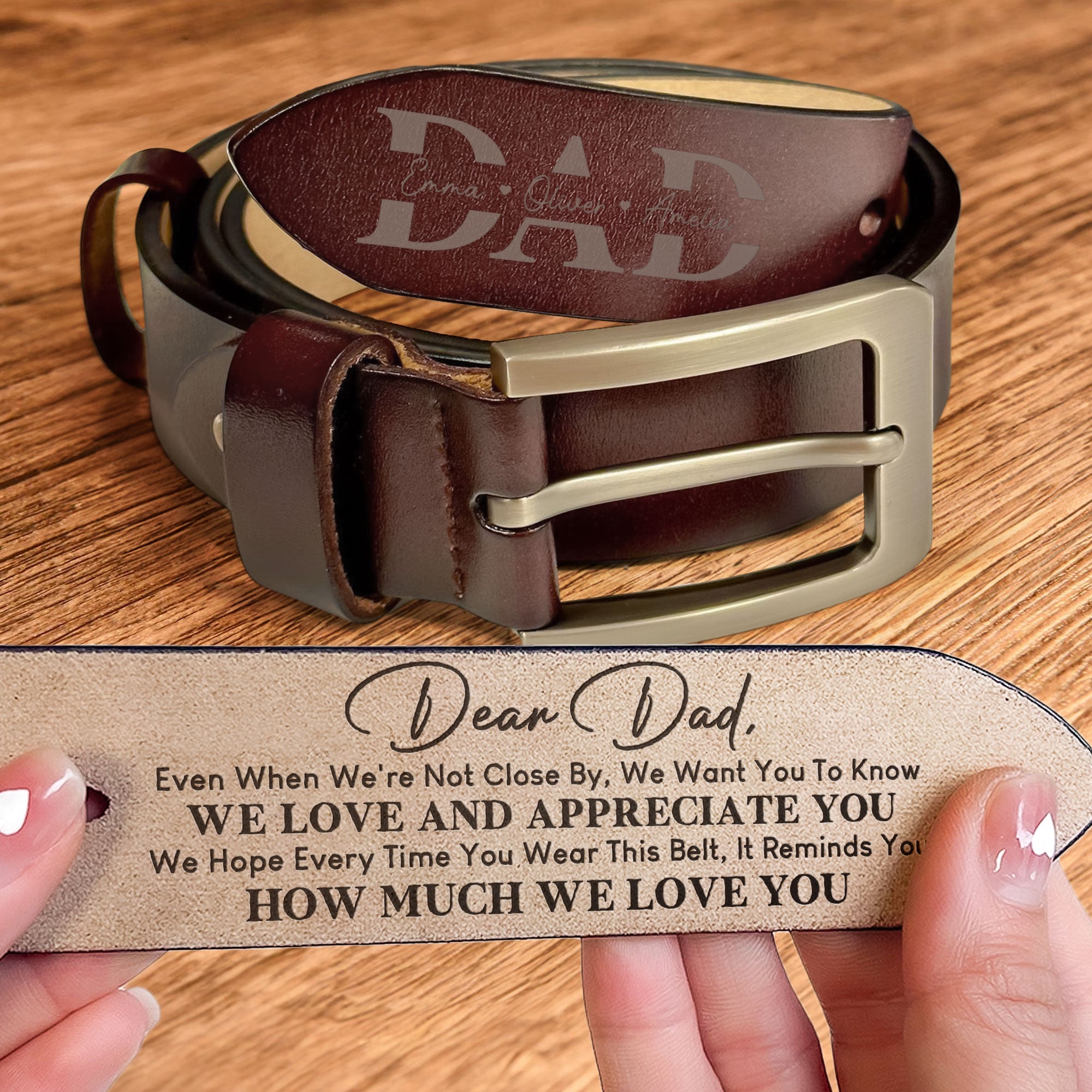 Personalized Engraved Leather Belt - We Love You For Dad-CustomLove
