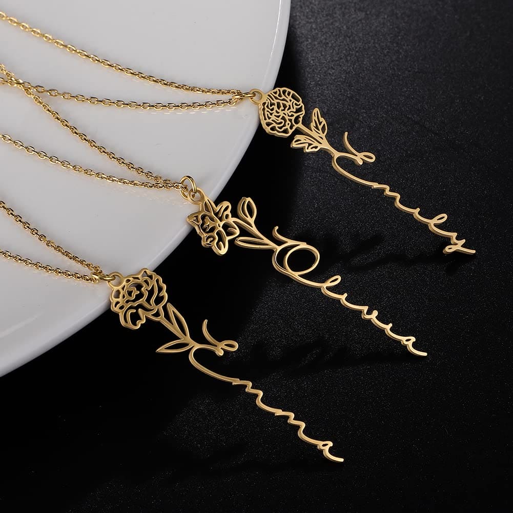 Birth Flower Name Necklace - Never Forget That I Love You-CustomLove