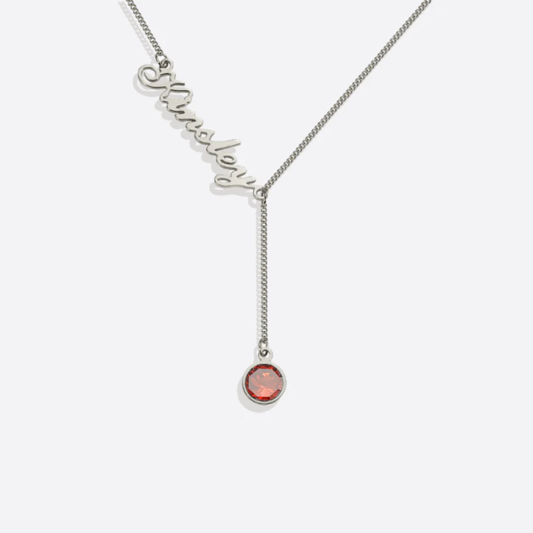 Personalized Name & Birthstone Y Necklace-CustomLove