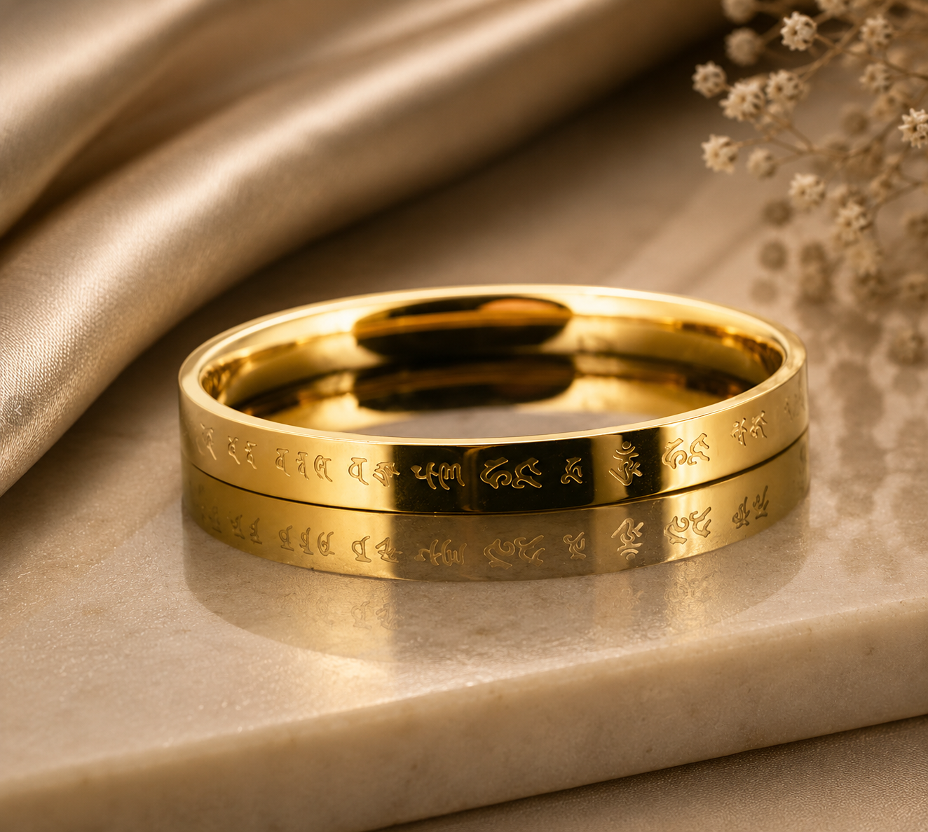 Gold Titanium Steel Buddhist Mantra Bangle Bracelet for Men - CustomLove