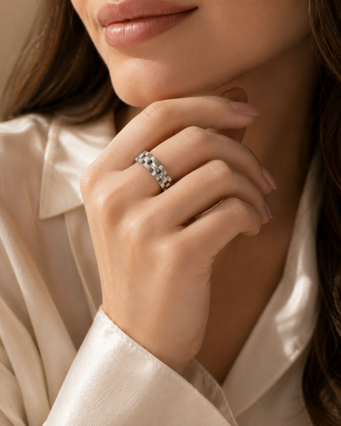 18K Gold Plated Stainless Steel Presidential Link Ring for Women - CustomLove