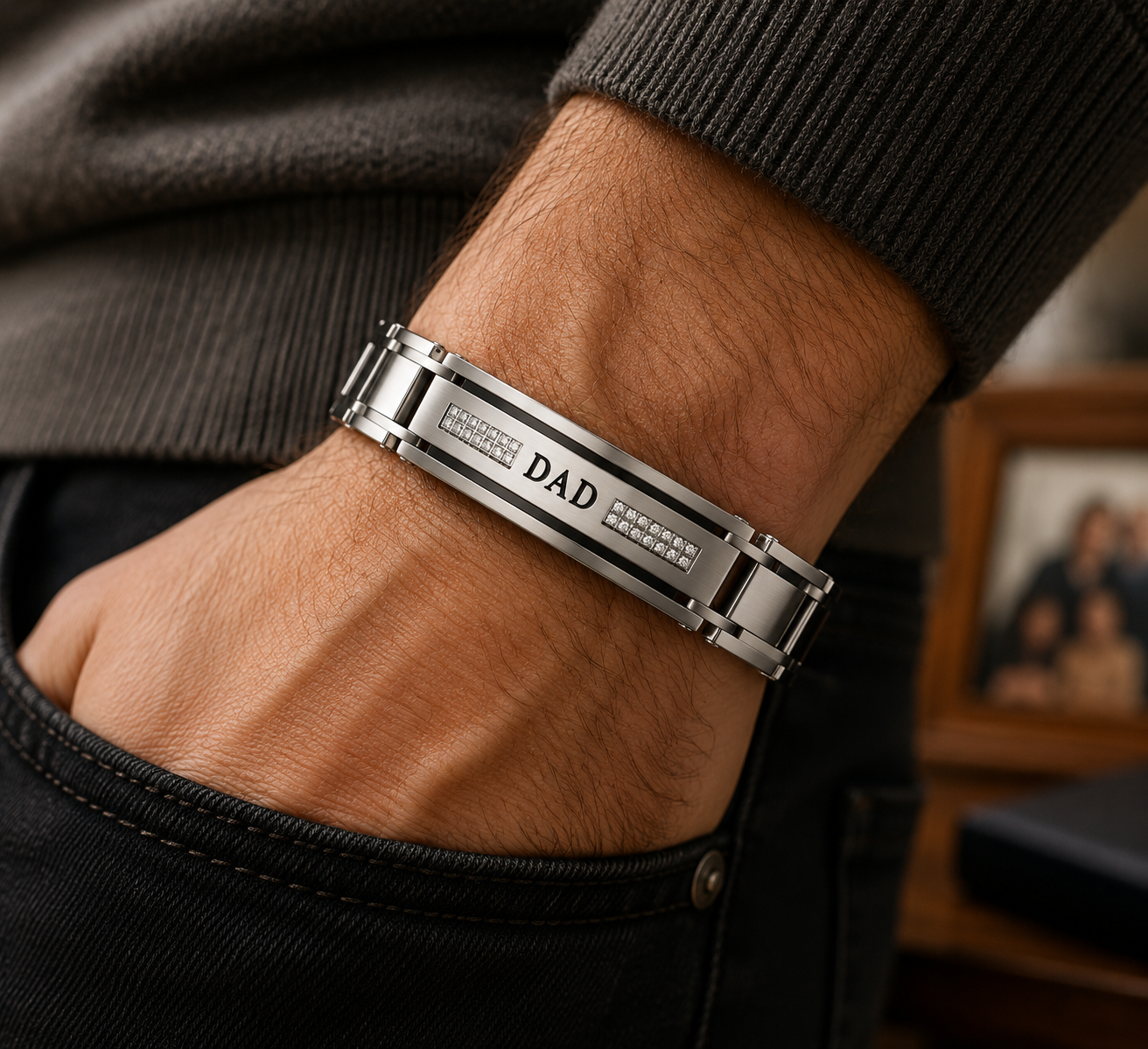 Stainless Steel Dad Link Bracelet for Men – Father's Day Keepsake