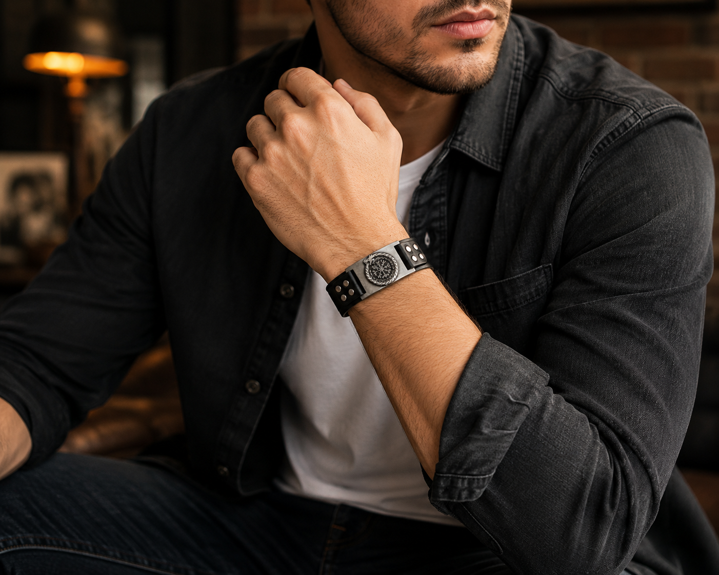 Men's Viking Compass Leather Bracelet - CustomLove