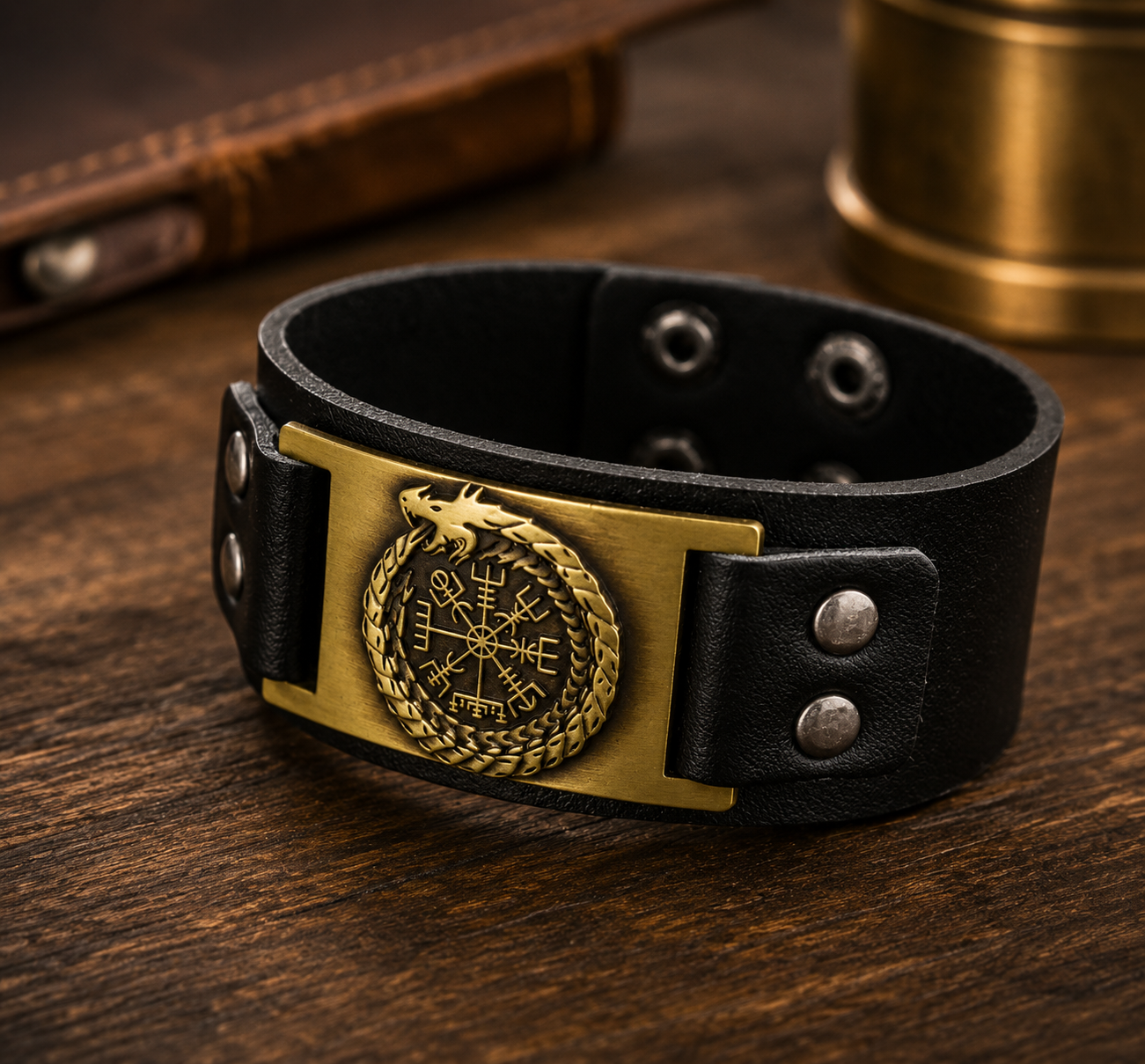 Men's Viking Compass Leather Bracelet - CustomLove