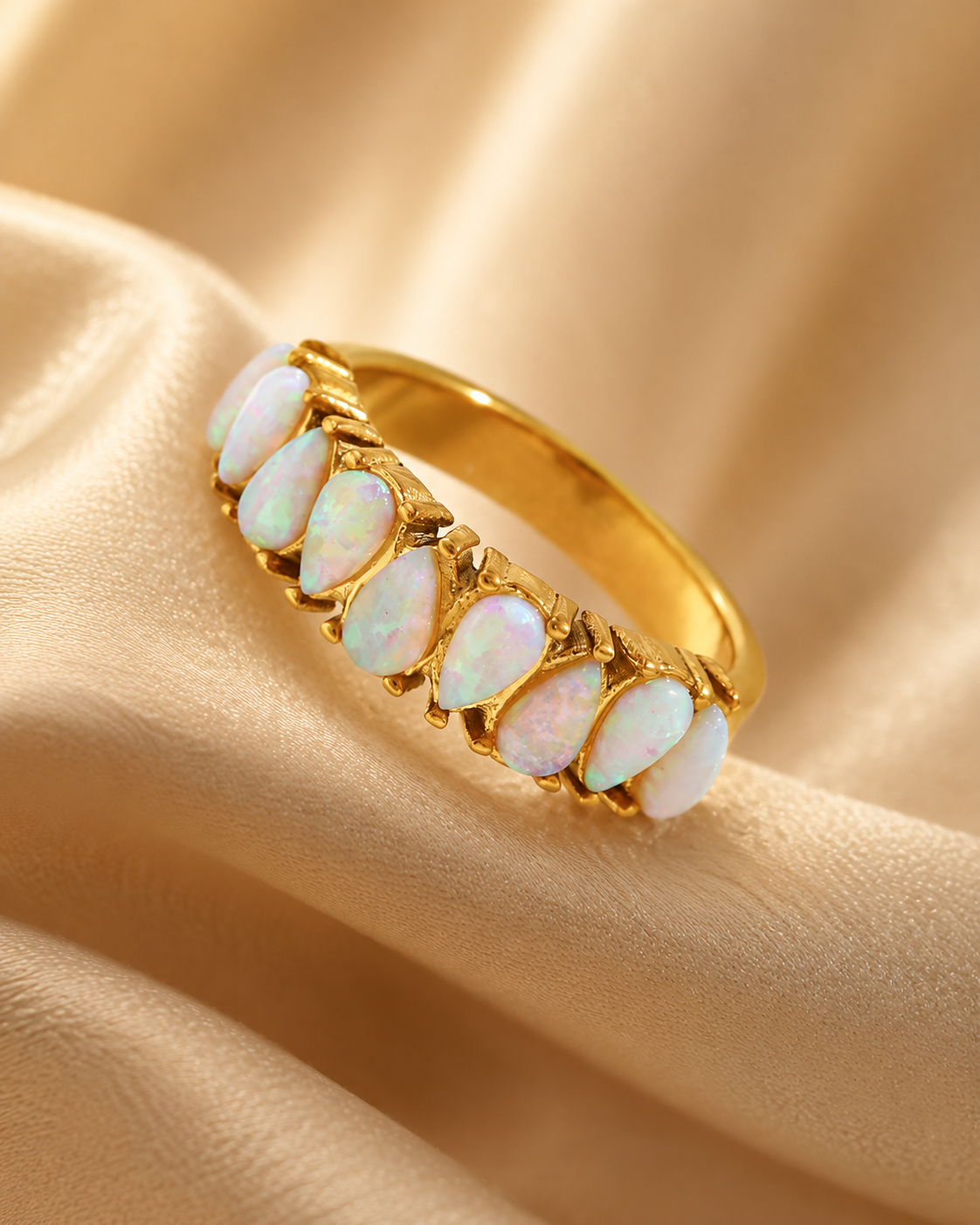 18K Gold Plated White Opal Band Ring for Women - CustomLove