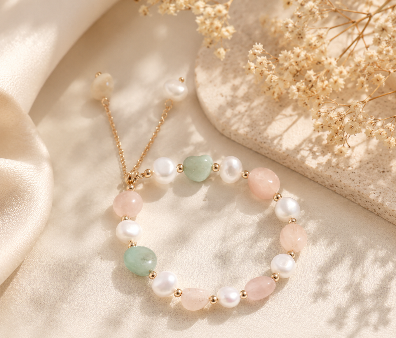 Freshwater Pearl & Natural Stone Beaded Bracelet for Women - CustomLove