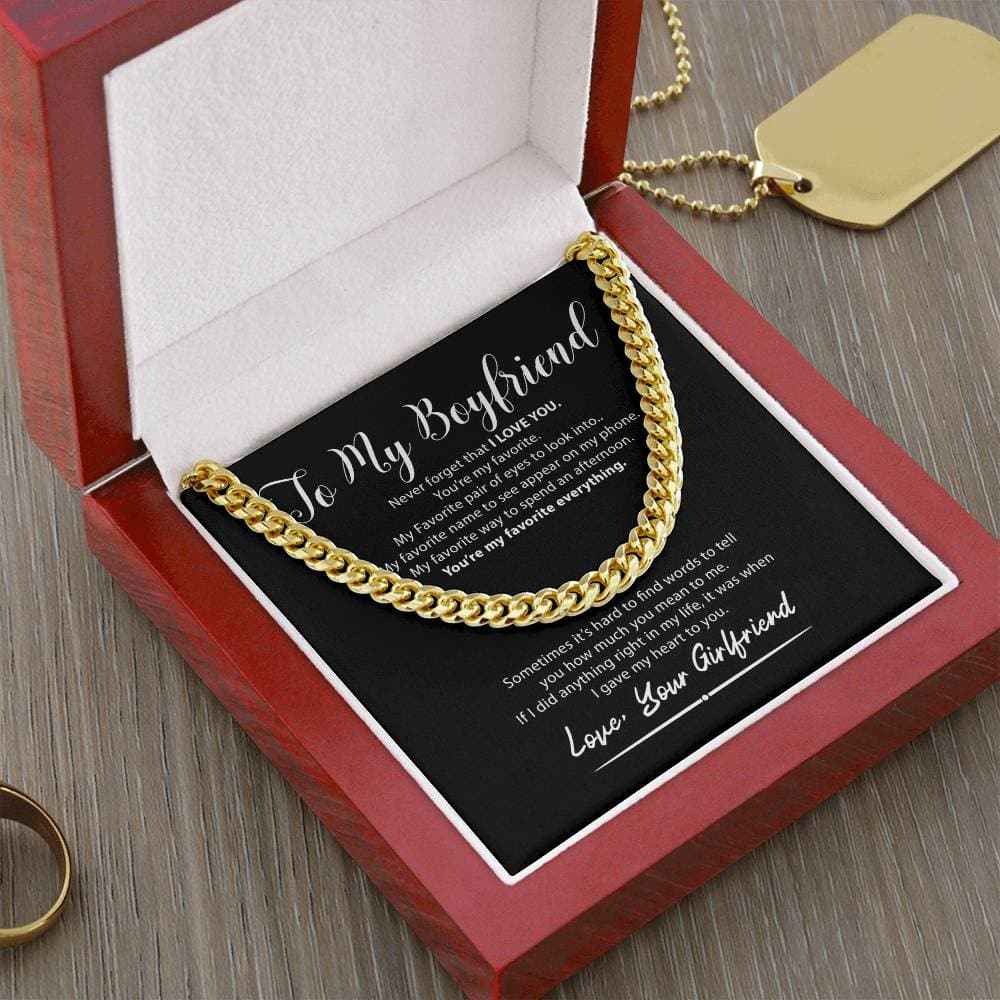 Boyfriend Necklace - “My Favorite Everything” Men’s Cuban Chain Gift for Him - CustomLove