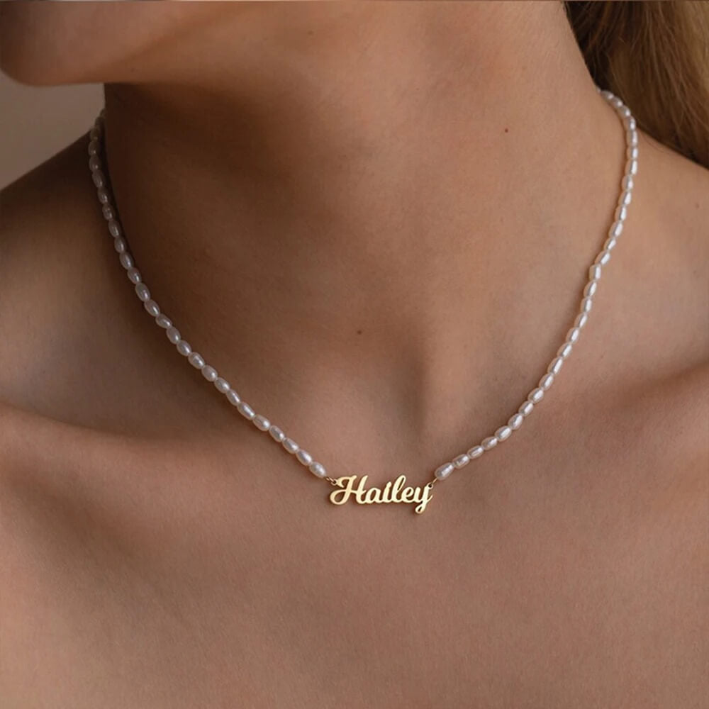 Personalized Freshwater Pearl Name Necklace-CustomLove