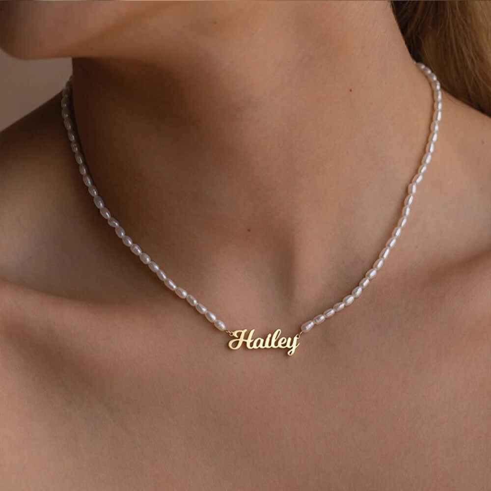 Personalized Freshwater Pearl Name Necklace - CustomLove