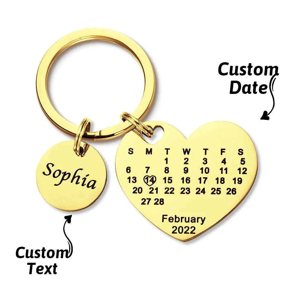 Custom Love Calendar Keychain - Personalized Couples Anniversary Gift with Date & Name - CustomLove