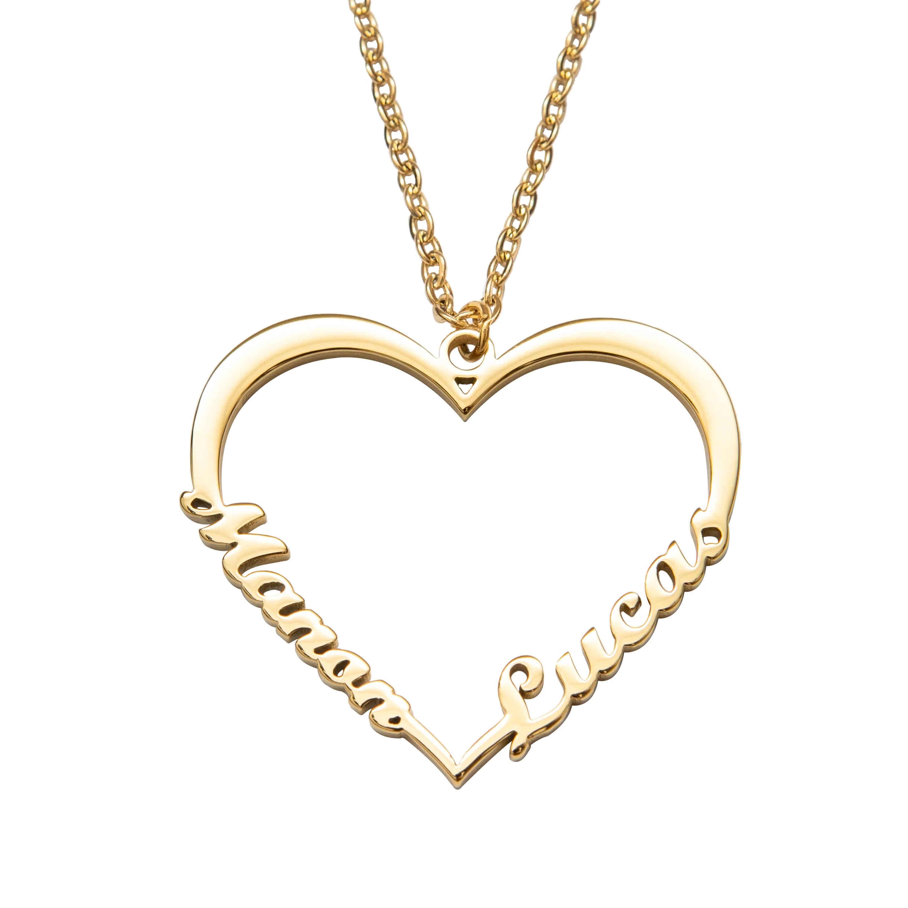 Personalized Heart Necklace With Double Names In Gold-CustomLove