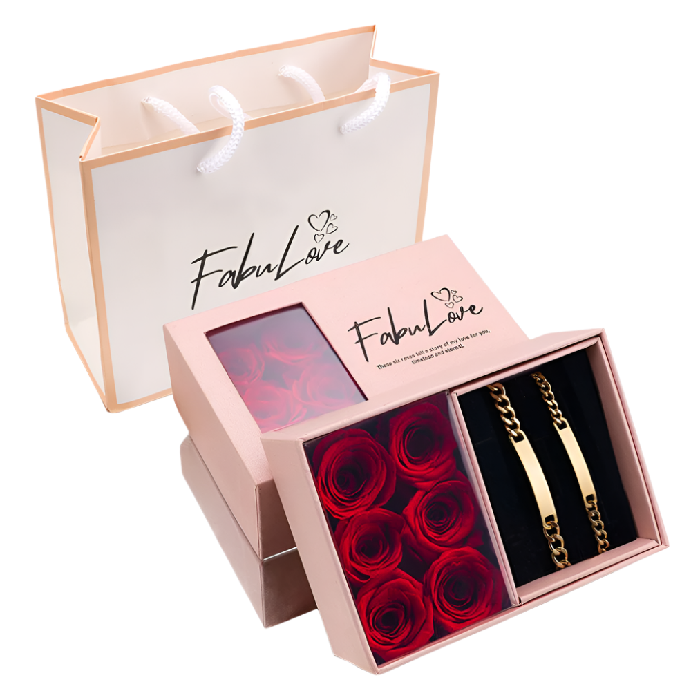 Engraved Matching Bracelets – With Rose Box & Custom Message