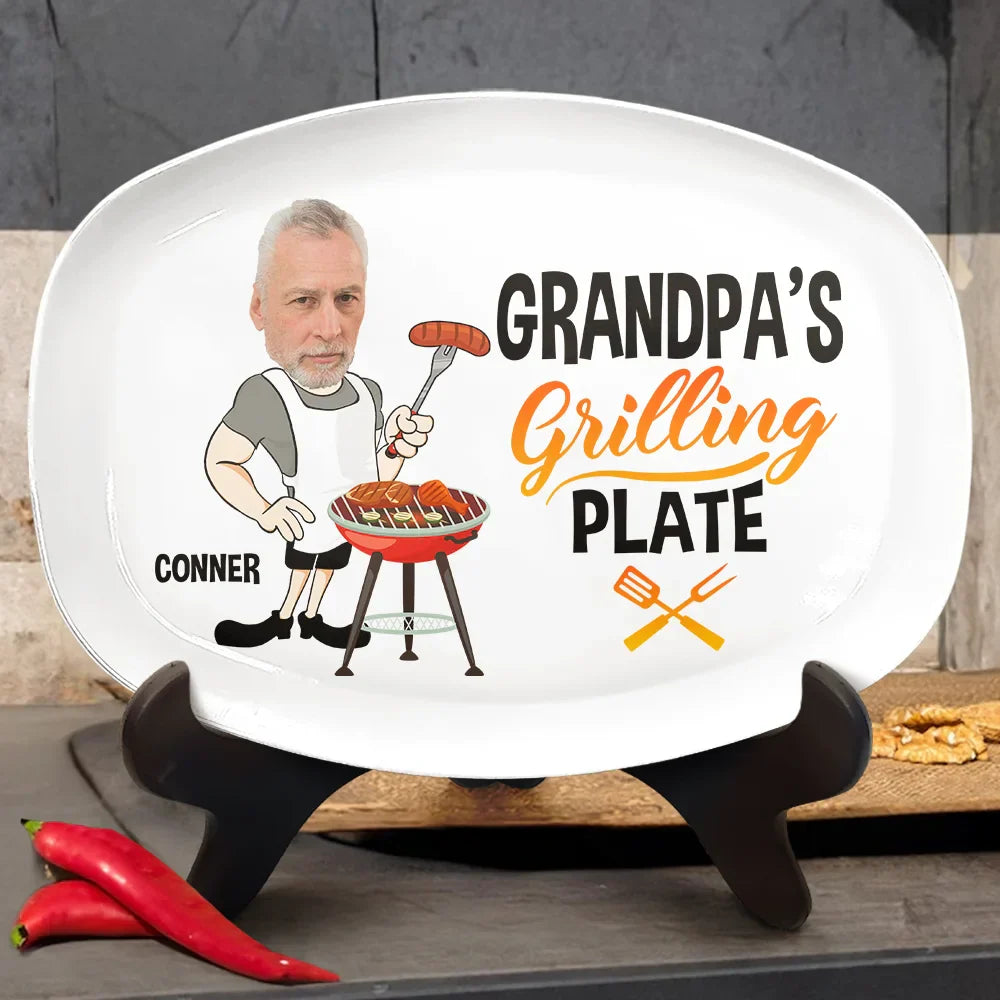 Personalized Daddy’s Grilling Plate with Photo - Custom BBQ Plate Gift for Dad & Grandpa
