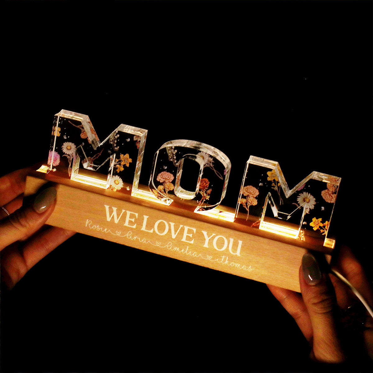 Personalized Flower Printed LED Night Light-CustomLove