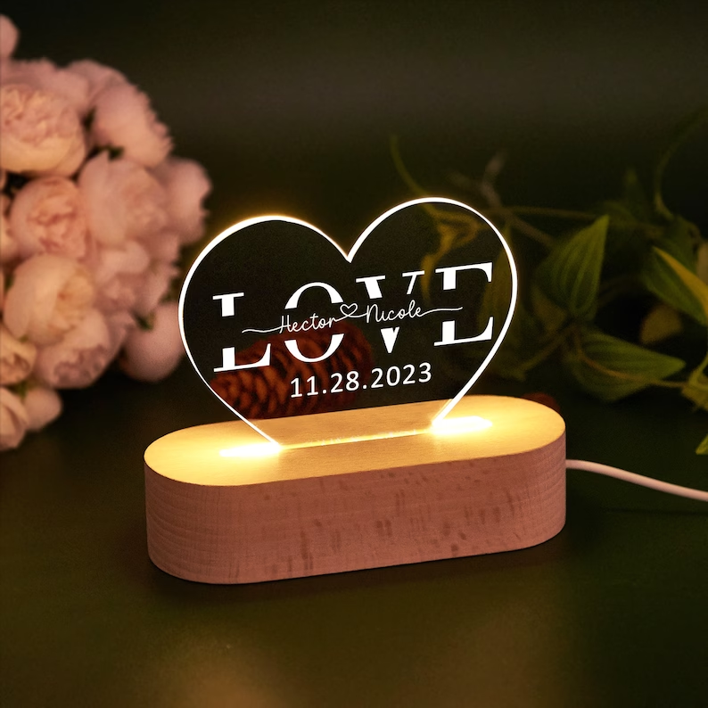 Personalized LED Heart Couple Name Night Light - CustomLove