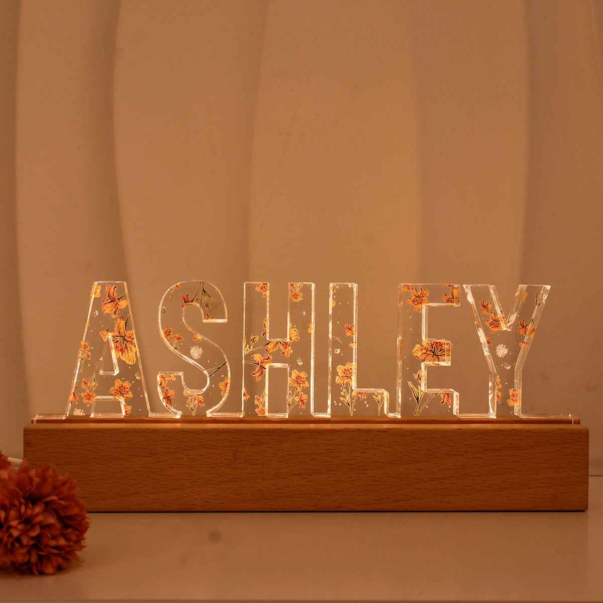Personalized Custom Name LED Night Light - Birth Month Flower - CustomLove