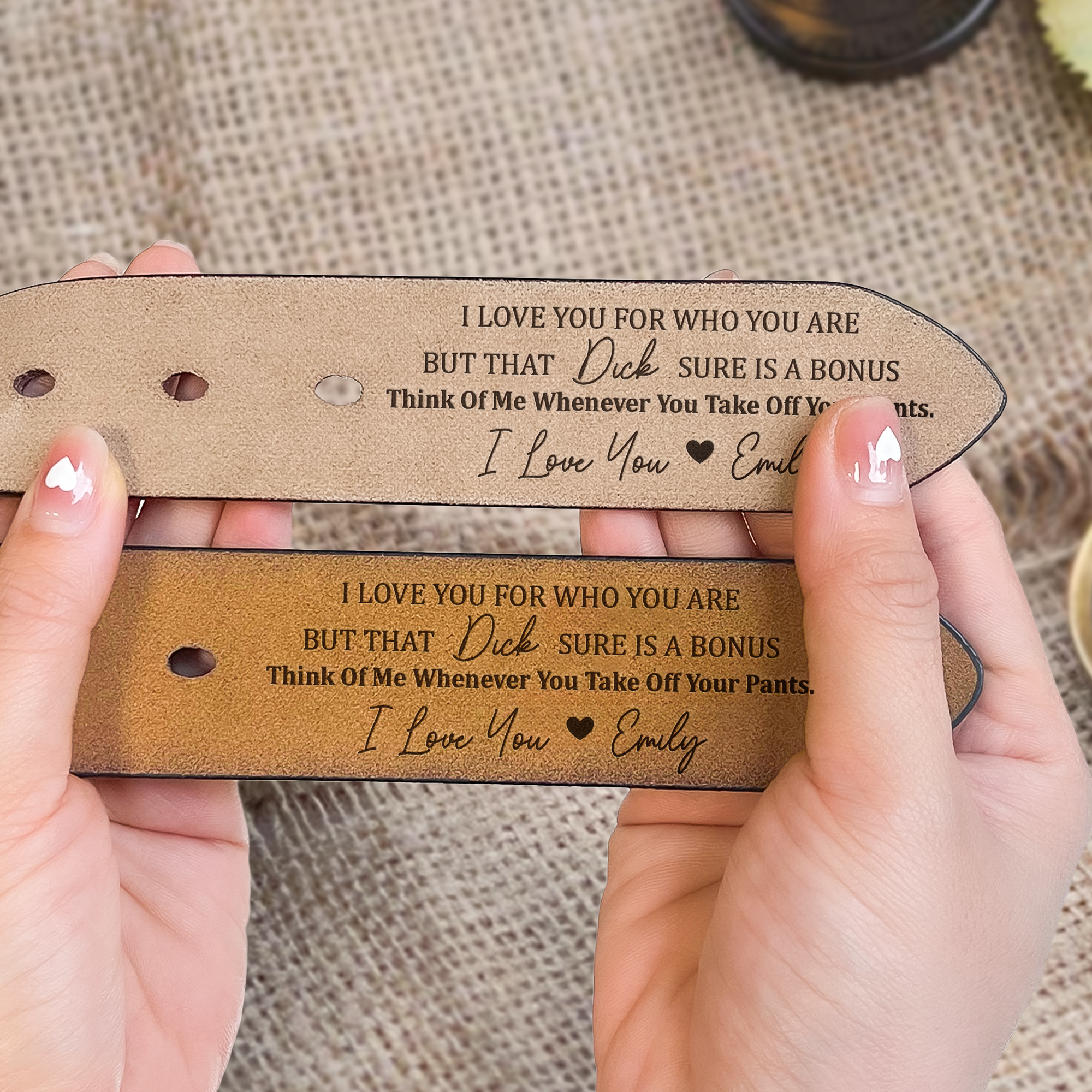 I Love You For Who You Are But That Sure Is A Bonus - Personalized Engraved Leather Belt-CustomLove
