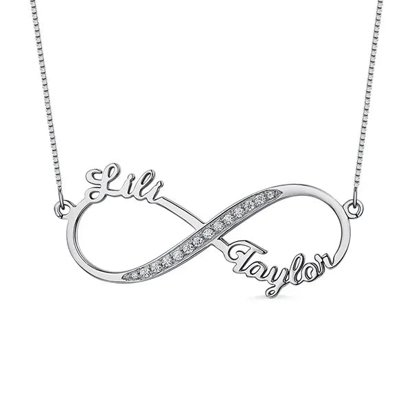Custom Infinity 2 Names CZ Necklace Sterling Silver-CustomLove