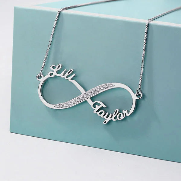 Custom Infinity 2 Names CZ Necklace Sterling Silver-CustomLove