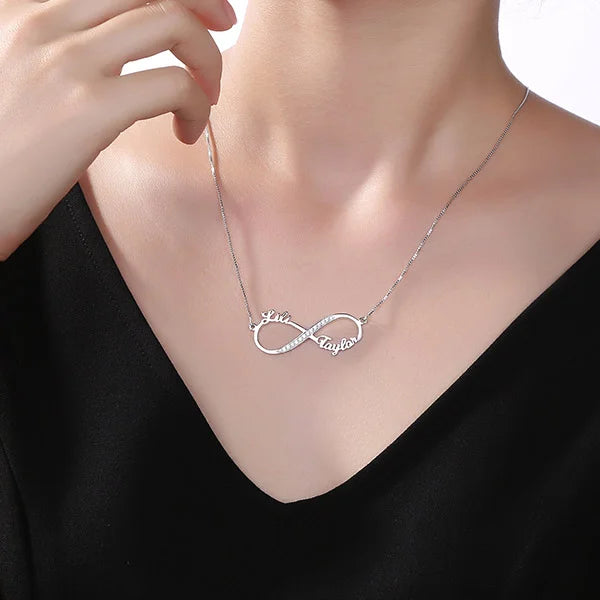Custom Infinity 2 Names CZ Necklace Sterling Silver-CustomLove