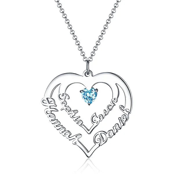 Personalized Heart Necklace with 4 Names & Birthstones-CustomLove
