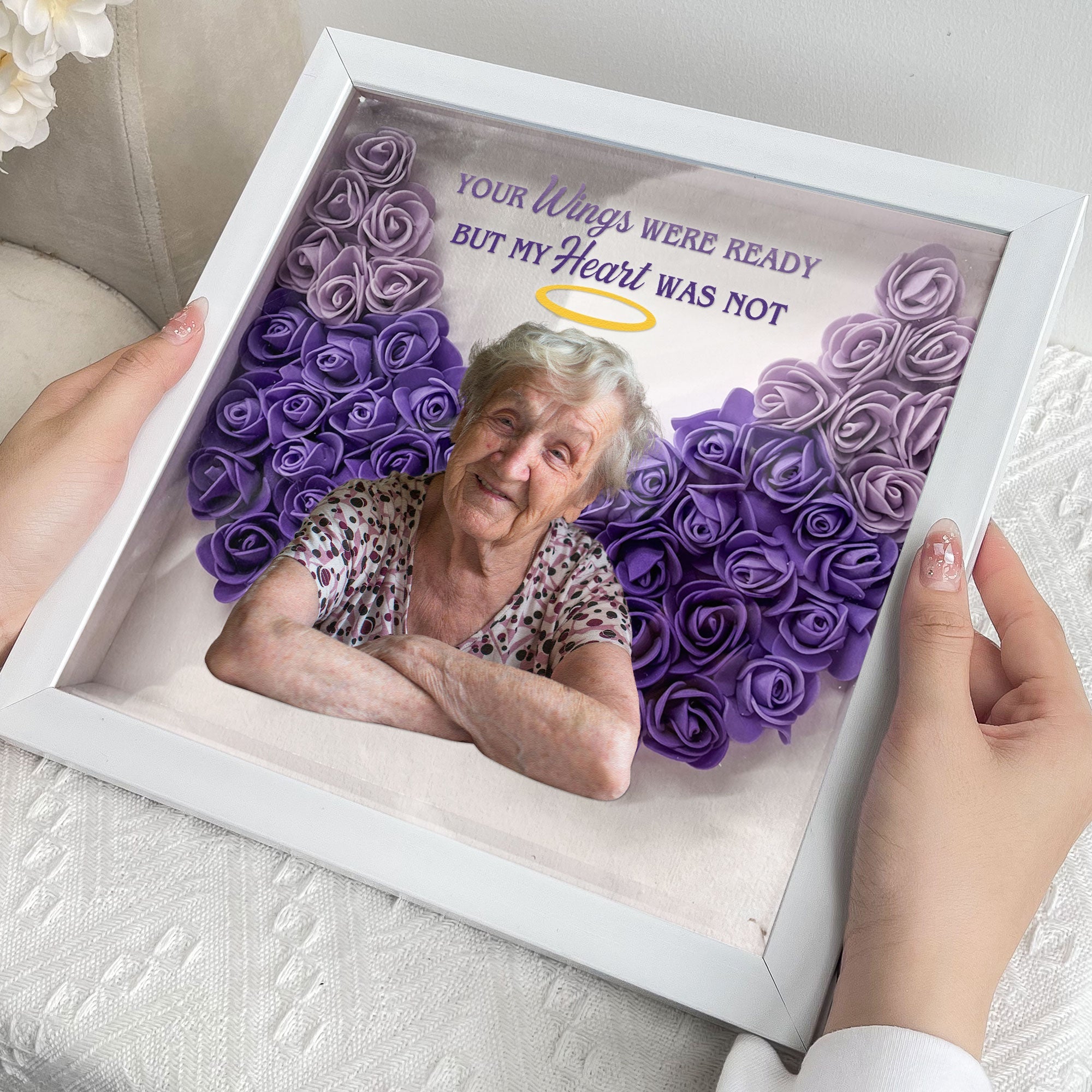 Personalized Flower Shadow Memorial Gifts - Your Wings Were Ready-CustomLove