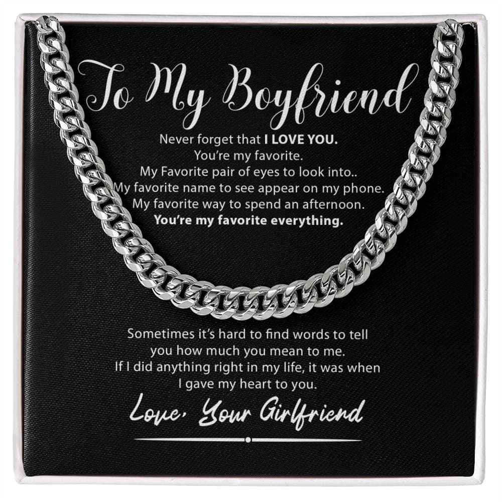 Boyfriend Necklace - “My Favorite Everything” Men’s Cuban Chain Gift for Him - CustomLove