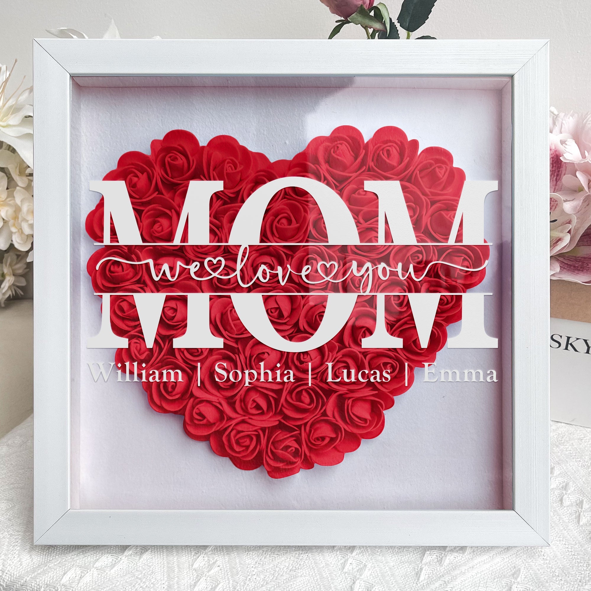 Mom We Love You - Personalized Flower Shadow Box-CustomLove
