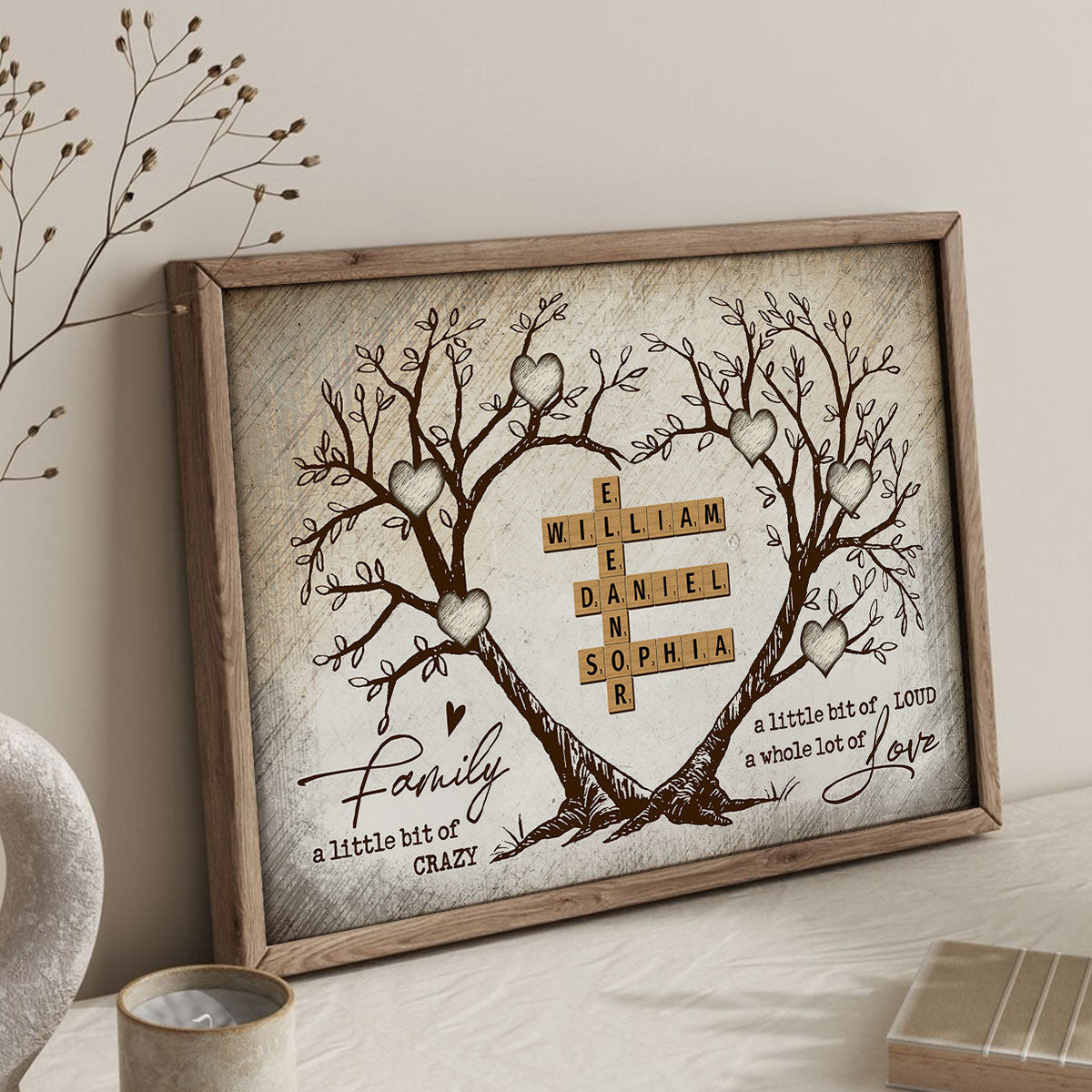 Personalized Poster - Family Heart Tree Crossword Puzzle-CustomLove