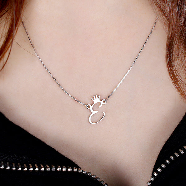 Personalize Initial Crown Necklace In Sterling Silver-CustomLove