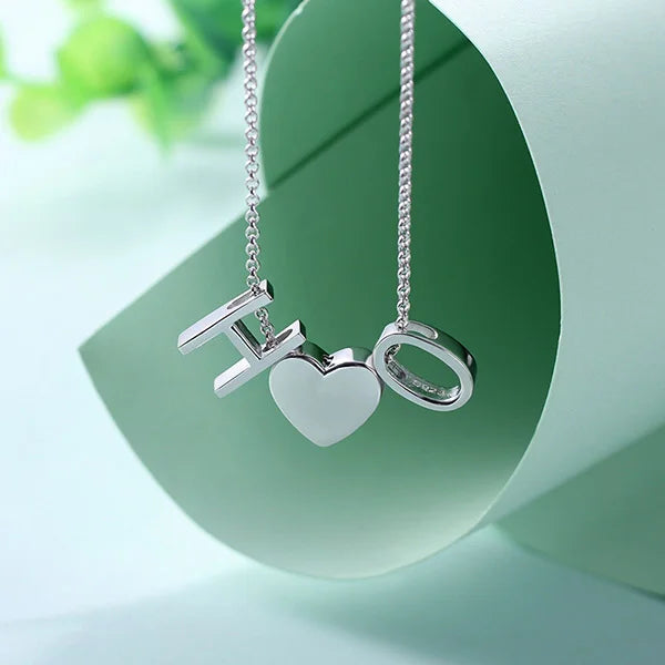 Personalized Two Letters Heart Necklace Sterling Silver-CustomLove