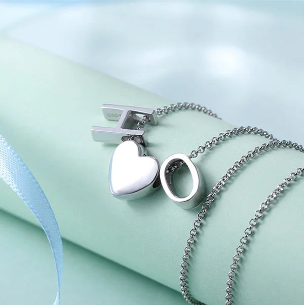 Personalized Two Letters Heart Necklace Sterling Silver-CustomLove