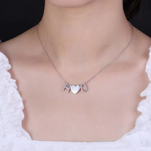 Personalized Two Letters Heart Necklace Sterling Silver-CustomLove