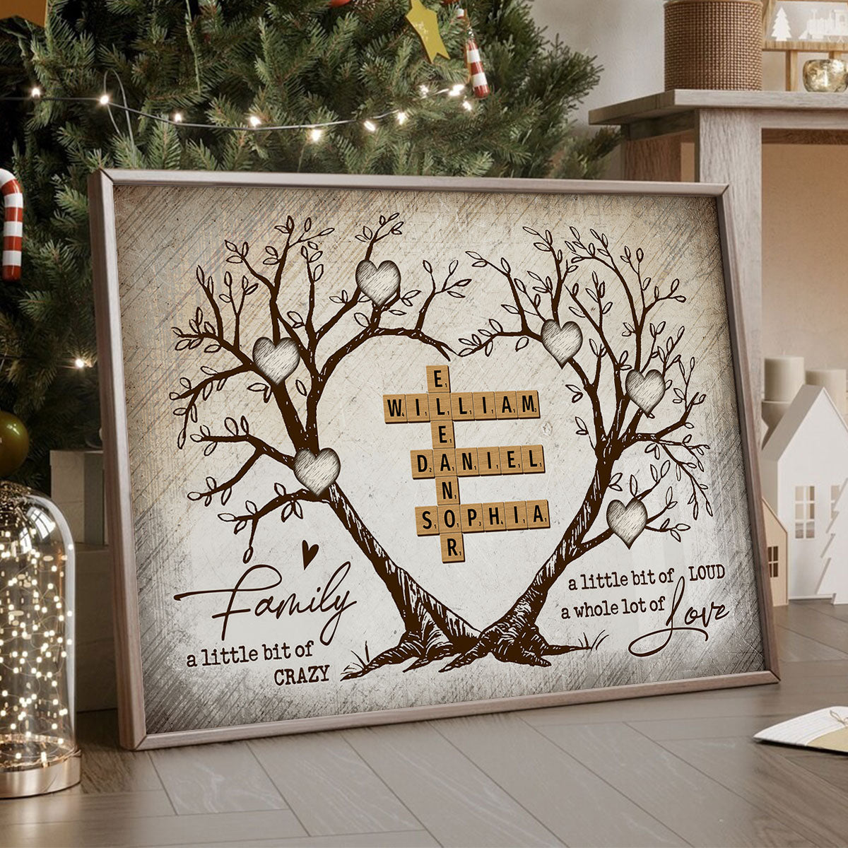 Personalized Poster - Family Heart Tree Crossword Puzzle-CustomLove