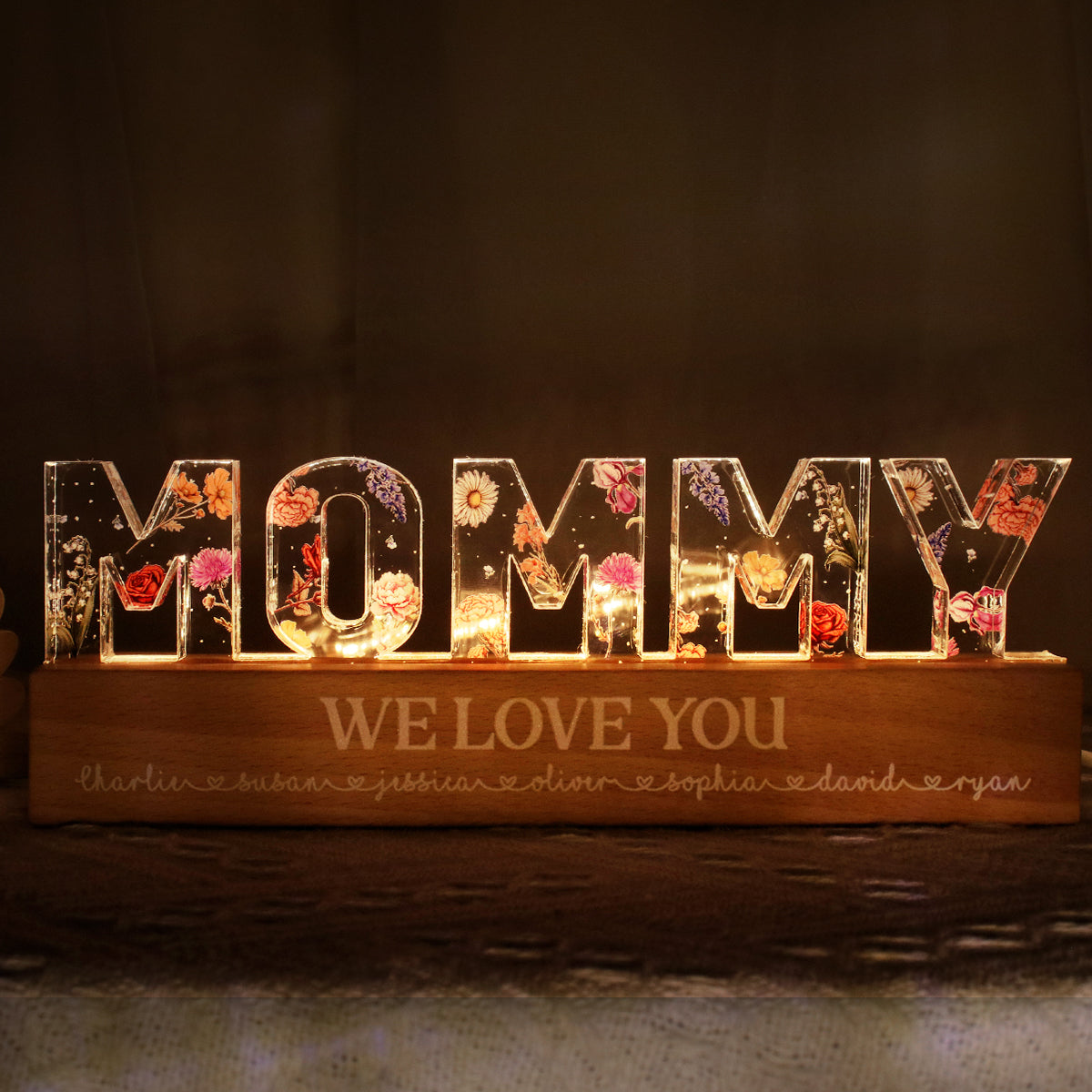 Personalized Flower Printed LED Night Light-CustomLove