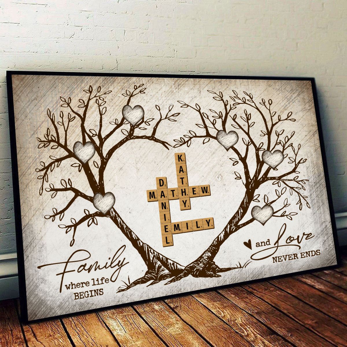 Personalized Poster - Family Heart Tree Crossword Puzzle-CustomLove