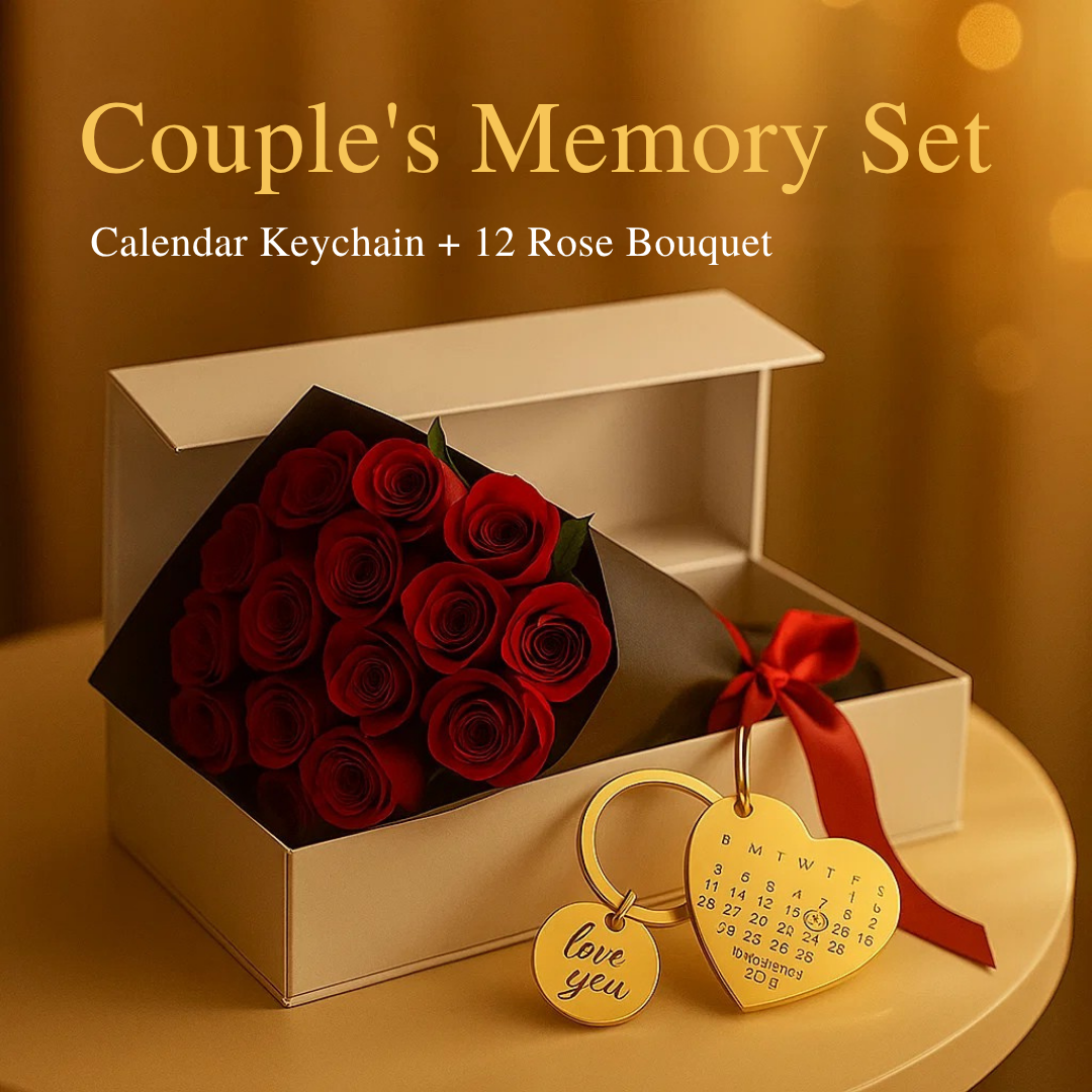 12 Glitter Rose Bouquet - Couple's Memory Set