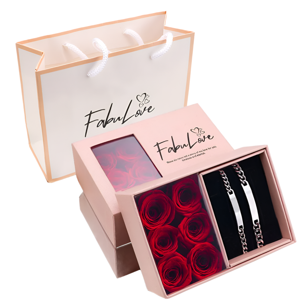Romantic Engraved Bracelet Set – Gifted with Eternal Rose Box