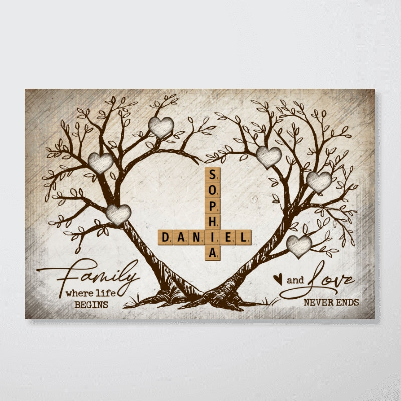 Personalized Poster - Family Heart Tree Crossword Puzzle-CustomLove